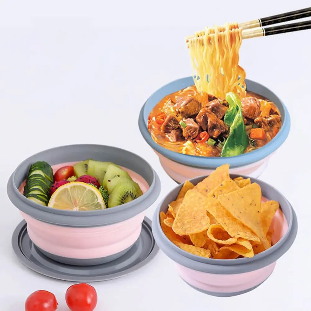 

3PCS Folding Bowl Outdoor Camping Tableware Kids Lunch Container Box Salad Bowl Food Dinnerware Container Adult With Lid Bowl