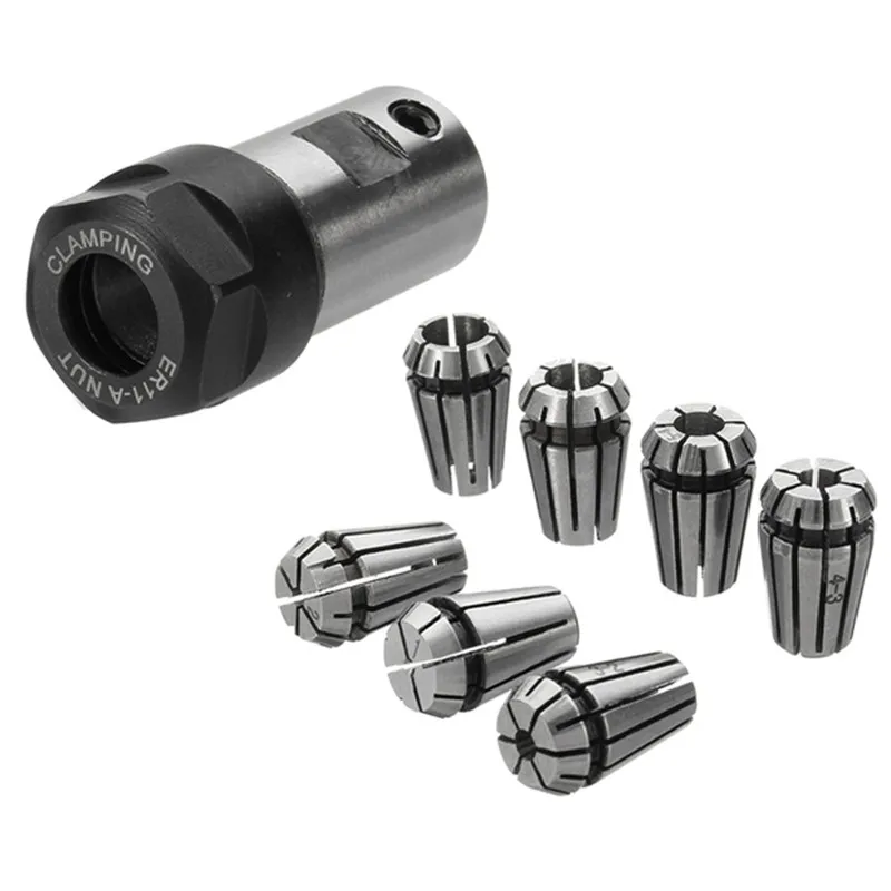 7Pcs ER11 1-7mm Spring Collet Set With ER11A 5mm Extension Rod Motor Shaft Holder High Grade 45 Carbon Steel Tool Holder