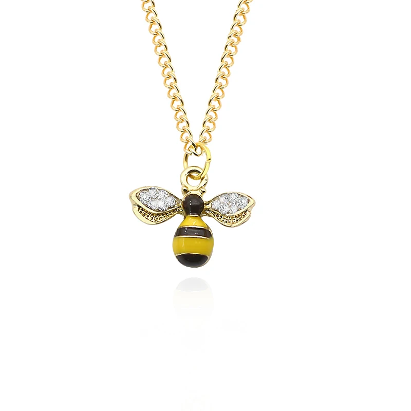 Милое мультяшное ожерелье с Пчелой для женщин и девочек, милые хрустальные крылья животных, длинная цепь, желтое ожерелье с подвеской, ювелирные изделия, подарки для детей