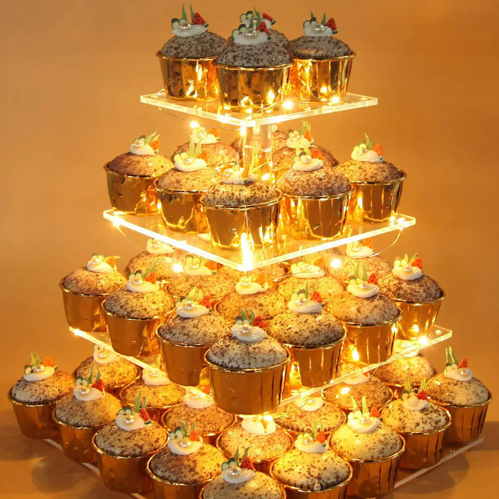 

4-Layer Pastry Stand Acrylic Cupcake Display LED Lights Stand Dessert Tree Tower for Birthday Wedding Party P666