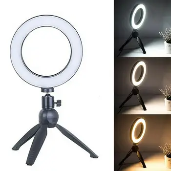 Billige LED Studio Kamera Ring Licht Foto Telefon Video Licht Lampe Mit Stative Telefon Stand Ring Tisch Telefon Halter Für Live Broadcast