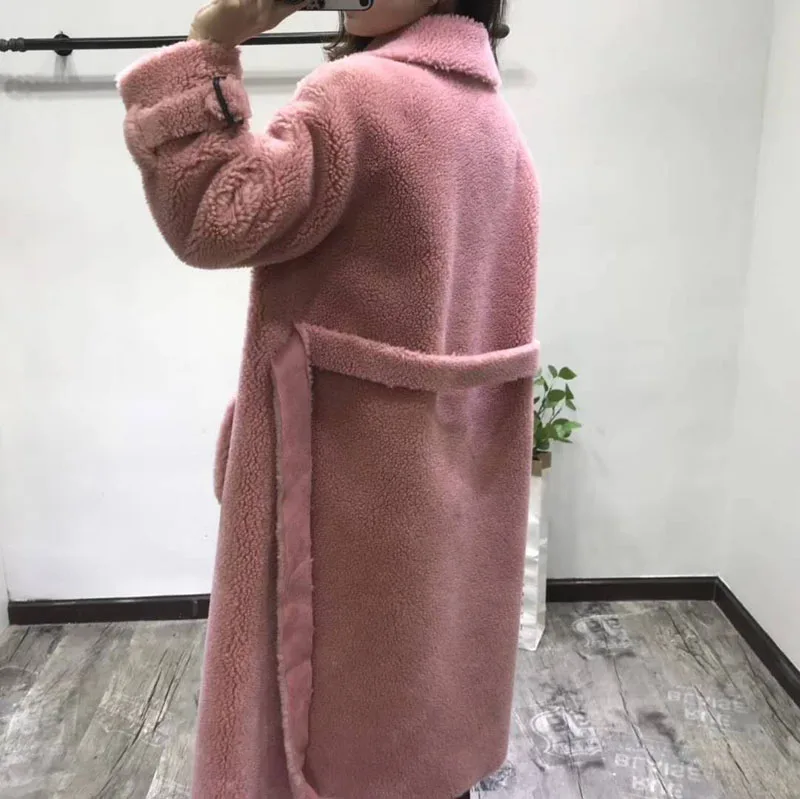 Abrigos Mujer Invierno корейское пальто из овечьего меха кожаные куртки шерсть мех зимняя женская Повседневная парка х-длинное пальто с поясом