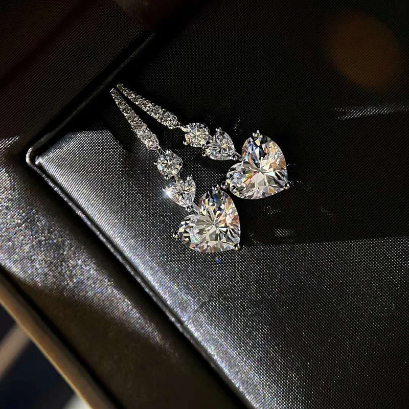 OEVAS 100% 925 Sterling Silver 2 Carat Heart High Carbon Diamond Drop Earrings For Women Sparkling Wedding Party Fine Jewelry