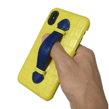 

Yellow Genuine Leather Strap Holder Case For iPhone X XS Max 10 7 8 Plus Phone Luxury Crocodile Mix Color Thin Slim Hard Cover