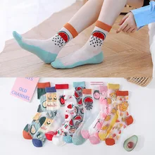 

Transparent Silk Fruit Print Ultrathin Socks for Women Mesh Short Socks Casual Creative Socks Fashion Style Short Socks Meias