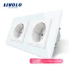 Livolo EU Standard Wall Power Socket, White Crystal Glass Panel, Manufacturer of 16A Wall Outlet, VL-C7C2EU-11 ► Photo 1/3