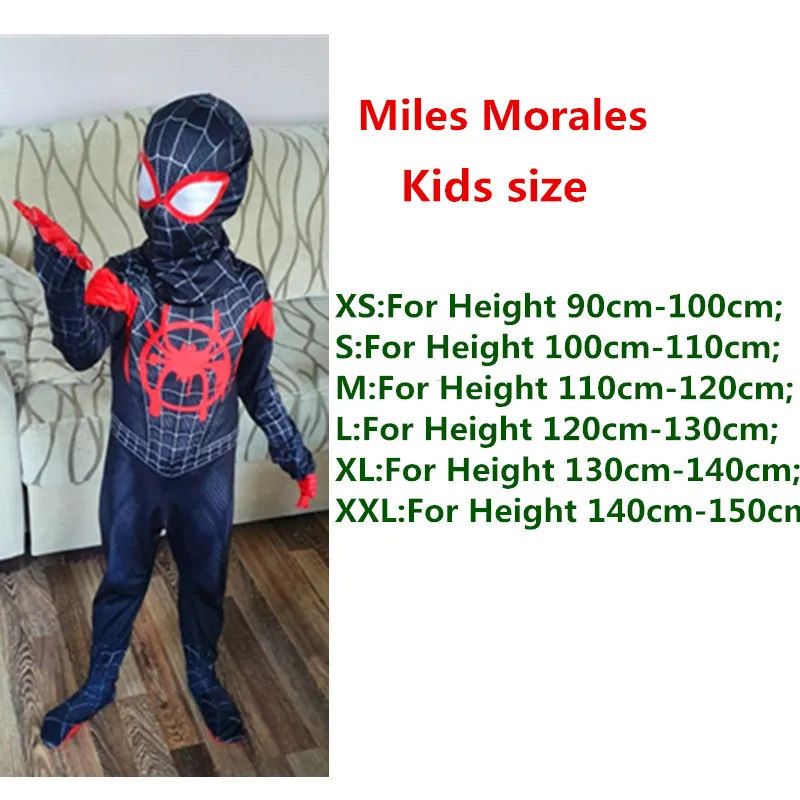 24 часа, Рождество, Год, карнавальный костюм Человека-паука для детей, для мальчиков и девочек, 3D Майлз, костюм «Моралес», костюм из спандекса - Цвет: Miles Kids