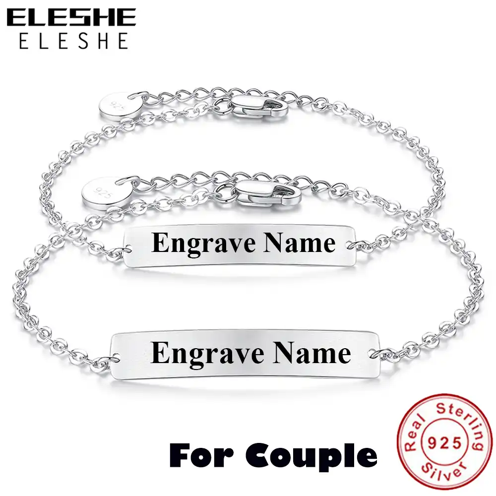 Personalized Custom Engraved Sterling Silver Couples Bracelets