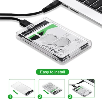 

Transparent 2.5" HDD Enclosure SATA to USB3 Portable Clear Hard Drive Disk SSD Supports UASP SATA III Tool-Free Design for PS4