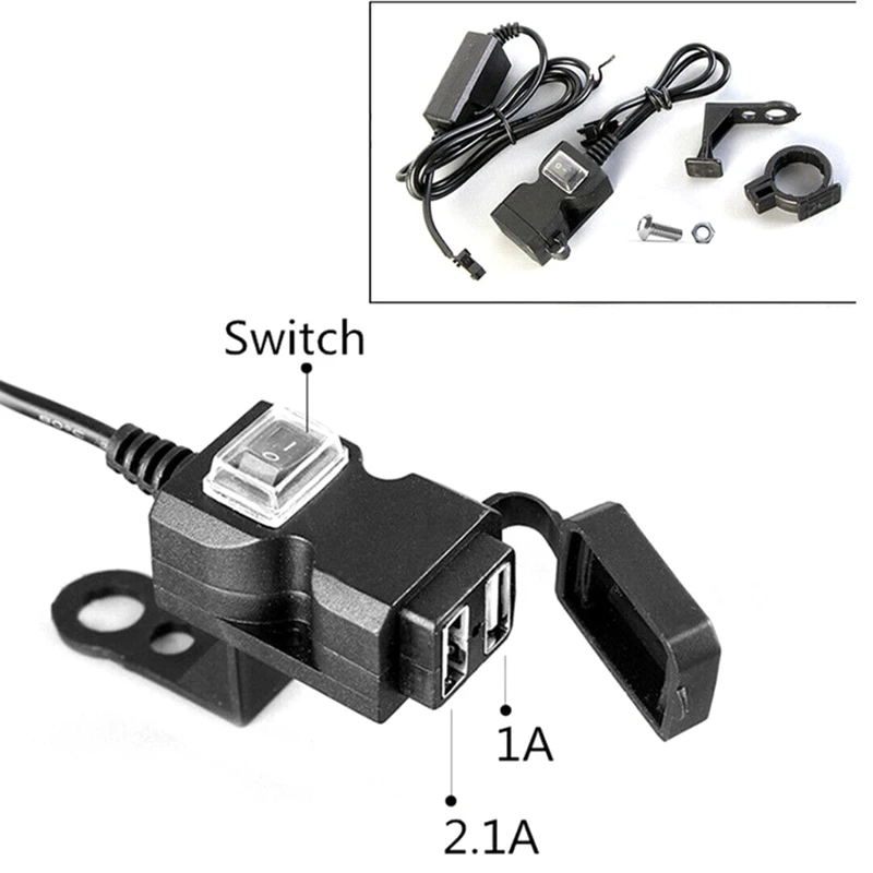 Универсальное зарядное устройство TiOODRE для мотоцикла с двумя USB портами адаптер