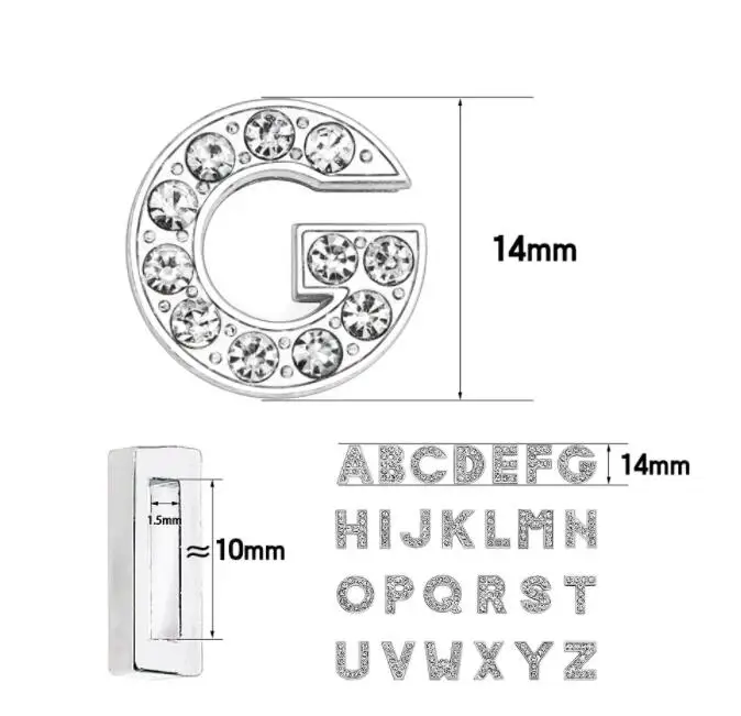 130pc/lot Hole 10mm Slide Letter DIY Slide Charm Alloy ENGLISH Alphabet Fit For 10MM Wristband Bracelet Jewelrys