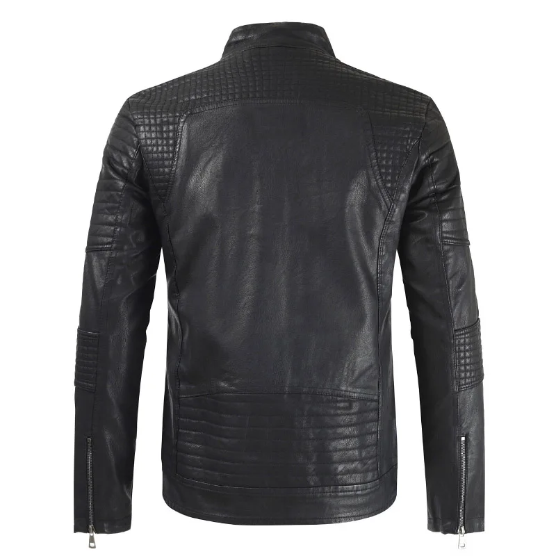 70% OFF 2019 PU Leather Jacket Men New Men's Stand-up Collar Fur Coat with Zipper Metal Buttons Decorative Letterpress Leather Coat 2XL