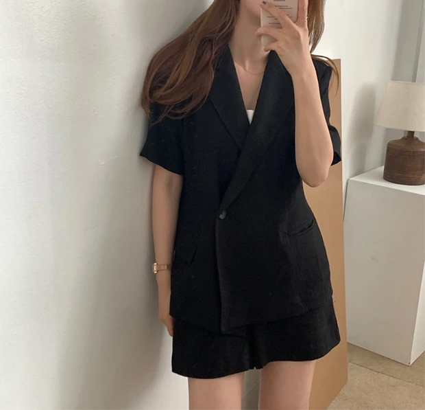 Mozuleva New Summer Women 2 Piece Sets Matching Wide Leg Short Pants Casual Cotton and Linen Pocket Lady Biker Shorts Suit 2020