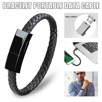 

Portable USB Charging Cable PU Leather Bracelet Data Cord for Android Type-C Mobile Phone ND998