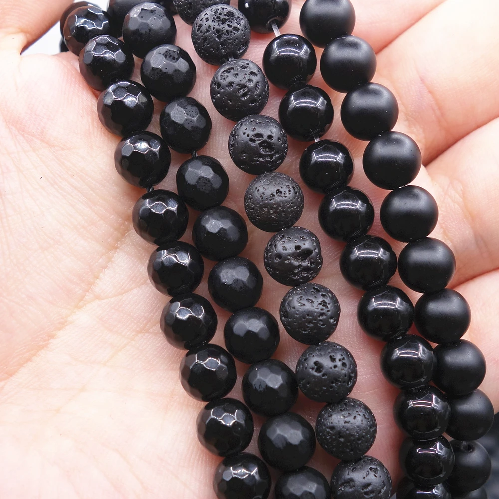 Jewelry Making For Stone Round Volcanic Black Rock Beads Lava Stone Natural 15" 