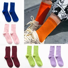 Модные хлопковые милые популярные новые чулочно-носочные изделия, плотные носки, носки-трубы средней высоты, карамельные цвета, женские зимние теплые носки в стиле Харадзюку