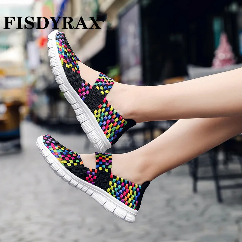 

FISDYRAX Women New Arrival Casual Shoes Ladies Colorful Woven shoes Light Fashion Flats Shoes Sneakers For Females Big Size