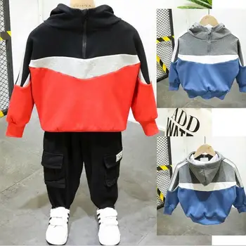 

Child Costume Sports suit 2 pieces set Tracksuits boys Clothing sets plush hoodie +plush Pant autumn and winter boys clothes set