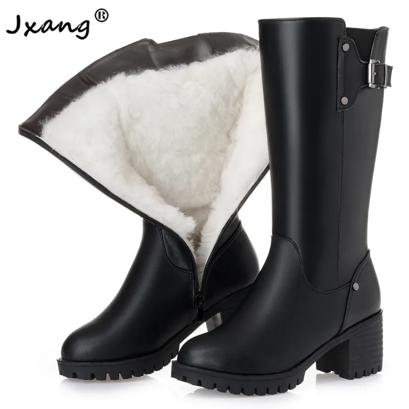 

JXANG New 2020 new high quality mid calf women winter boots warm sexy wool lining snow boots large size Skid woman mother boots