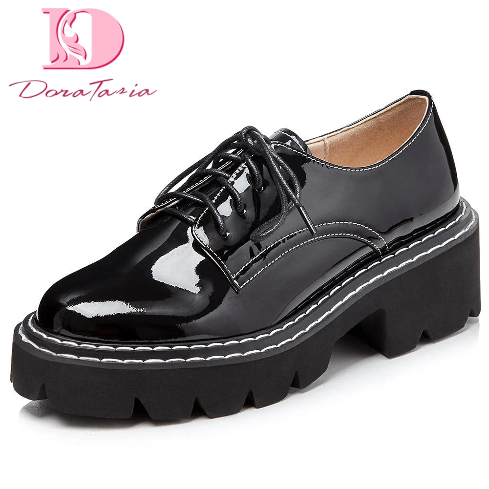

Doratasia 2020 Patent genuine leather fashion design shoelaces flat platform Woman Shoes Women female leisure shoes flats