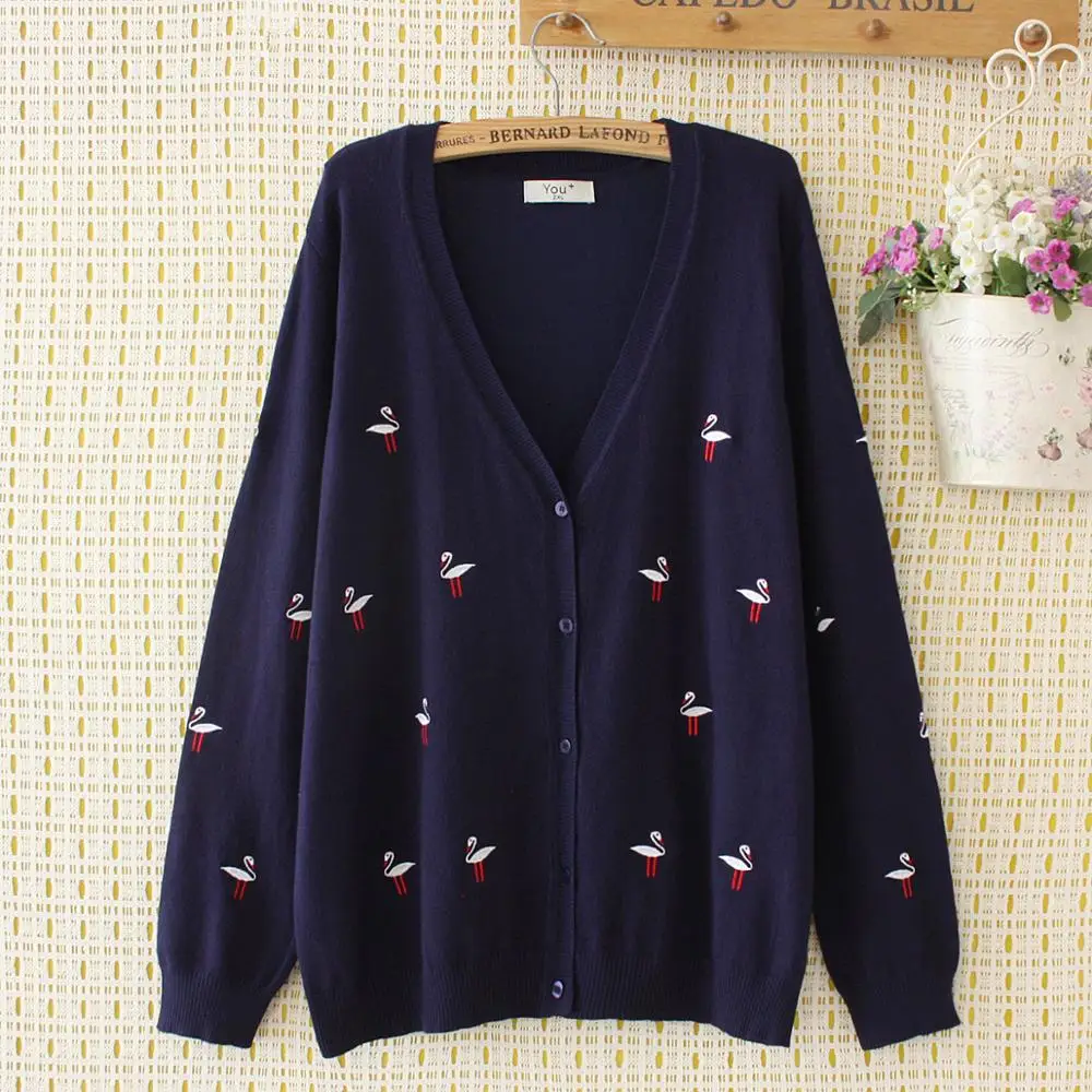 

Plus size Embroidery wool V-neck women loose sweater jackets 2020 new winter autumn casual ladies knitted Cardigans tops female