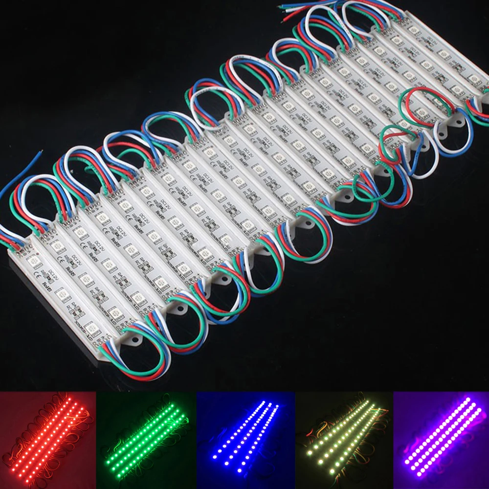 20PCS/Lot Waterproof Advertisement Design LED Module 5050 3 LED DC 12V  LED Modules White RGB Color Super Bright Lighting