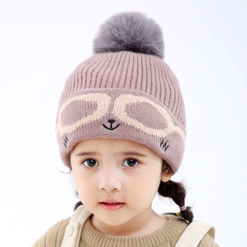 Однотонные шапки с помпонами для малышей, хлопковые мягкие вязаные шерстяные шапки, наушники, шапки для детей, для девочек и мальчиков, эластичная шапка, Осень-зима