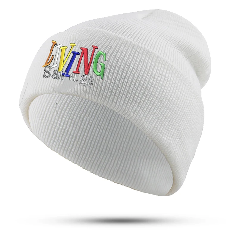 Модная живущая дикарь вязаная шапочка шляпа, с вышитыми буквами хип-хоп шапочки для осени и зимы для мужчин и женщин теплые лыжные вязаные шапки