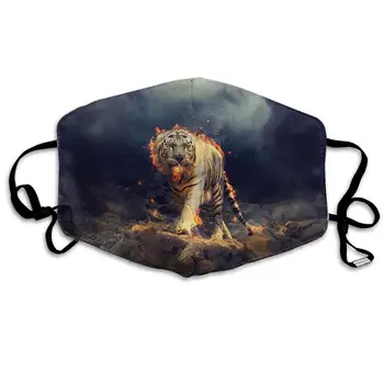 

Unisex Print Mouth Mask - Cool Tiger With Fire Polyester Anti-dust Mouth-Muffle - Fashion Washed Reusable Face Masks For Outdoor