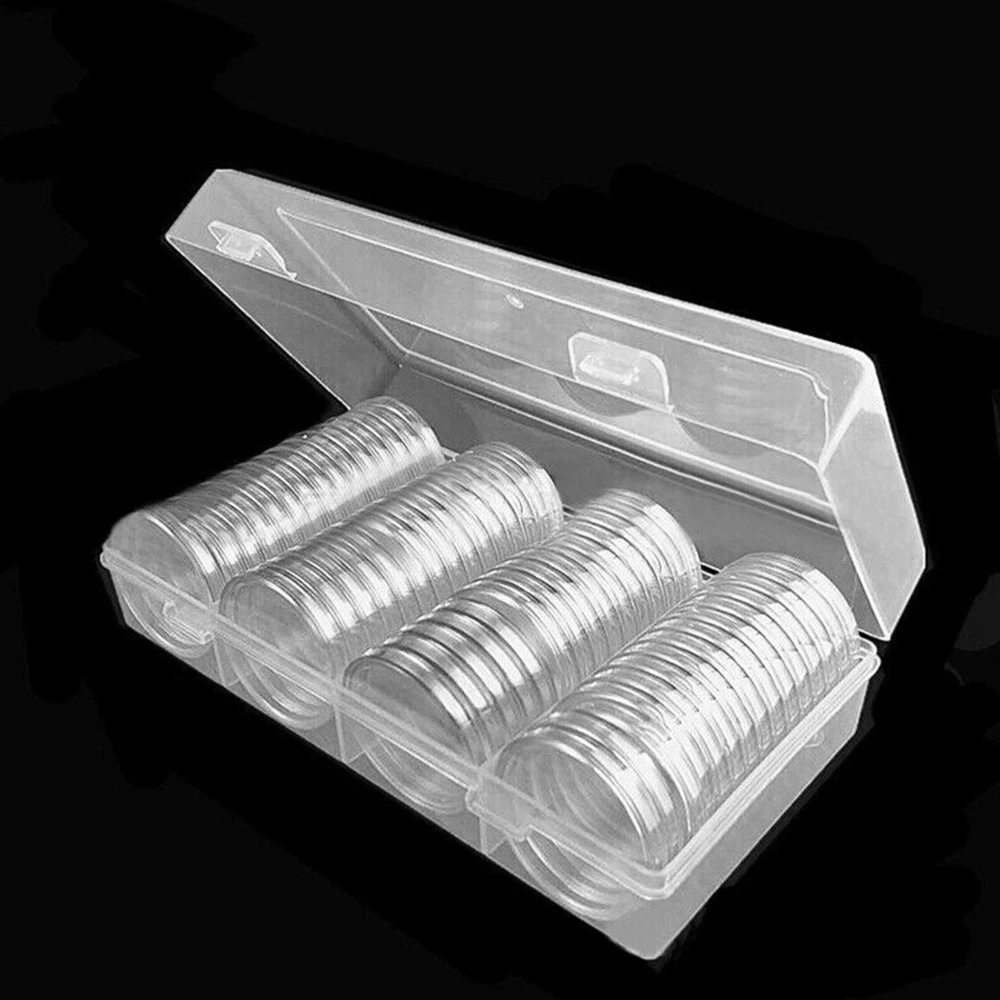 60pcs 40mm Coin Cases Clear Round Coin Storage Box Holder Capsules ...