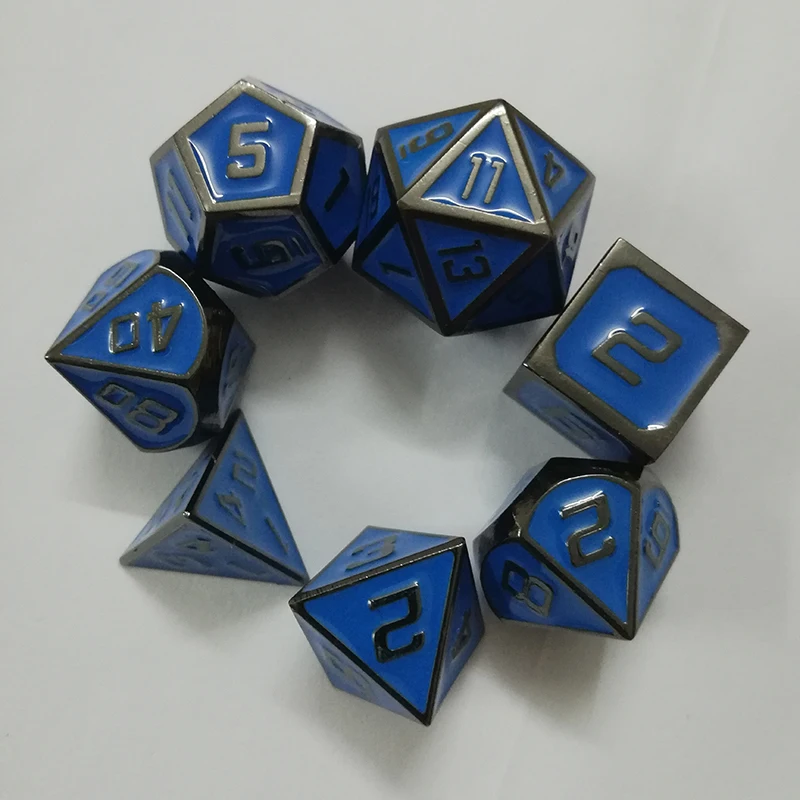 rpg dice polyhedral sets metal dnd dungeons and dragons table games Zinc alloy blue dices d20 10 8 12 digital pattern