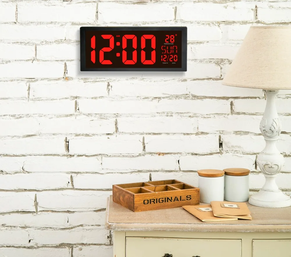 Electronic Wall Clock Large LED Screen Clocks With Calendar Thermometer Week Electronic Digital Wall/Desk Clock Of Home Decorate