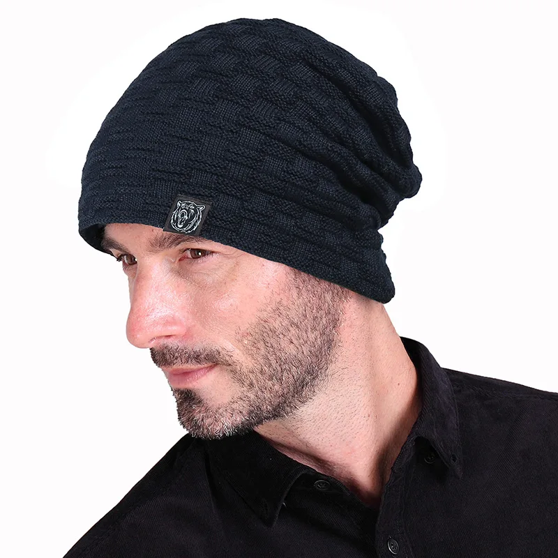 M225 Navy Blue INDJXND Skullies Beanies, зимние шапки для мужчин, вязаная шапка для женщин, теплая мягкая мужская шапочка, шапка бини, осенняя хлопковая утолщенная шапка - Цвет: M225 Navy Blue