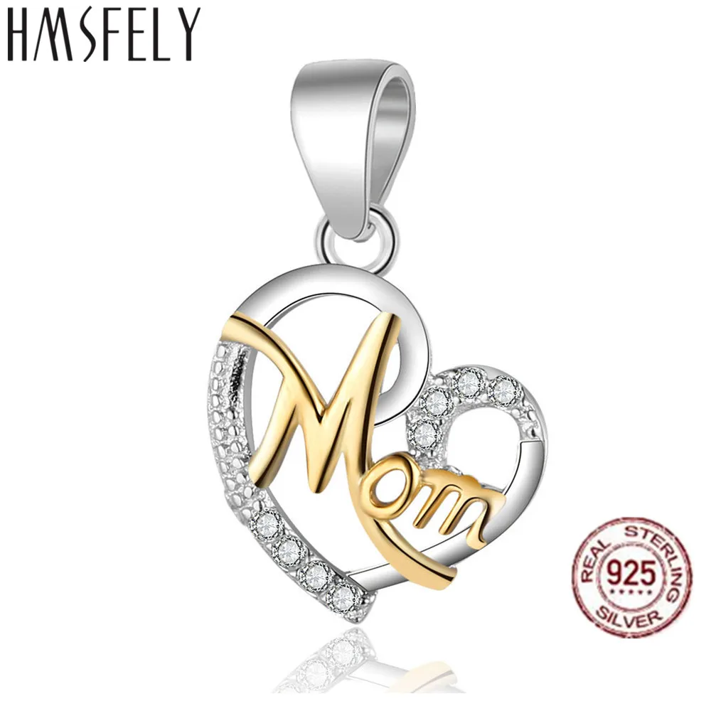 

HMSFELY Real 925 Silver Heart Shape Mom Pendant DIY Bracelet Accessories Dangles For Mother's Day Charms Necklace Jewelry Making