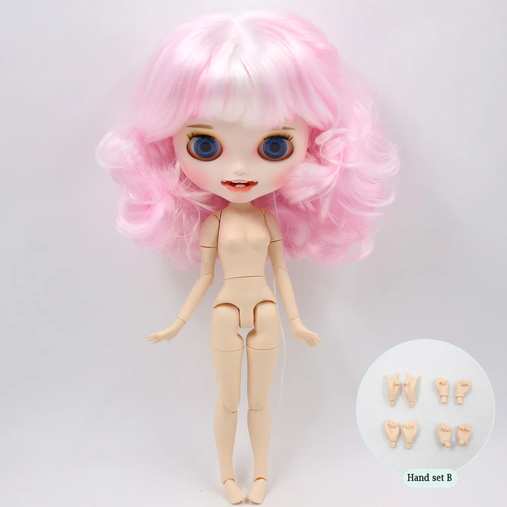 Ледяной обнаженный Blyth кукла No. BL136/1017 розовый микс белые волосы резные губы открытый рот матовые индивидуальные лица соединение тела 1/6 bjd - Цвет: like the picture