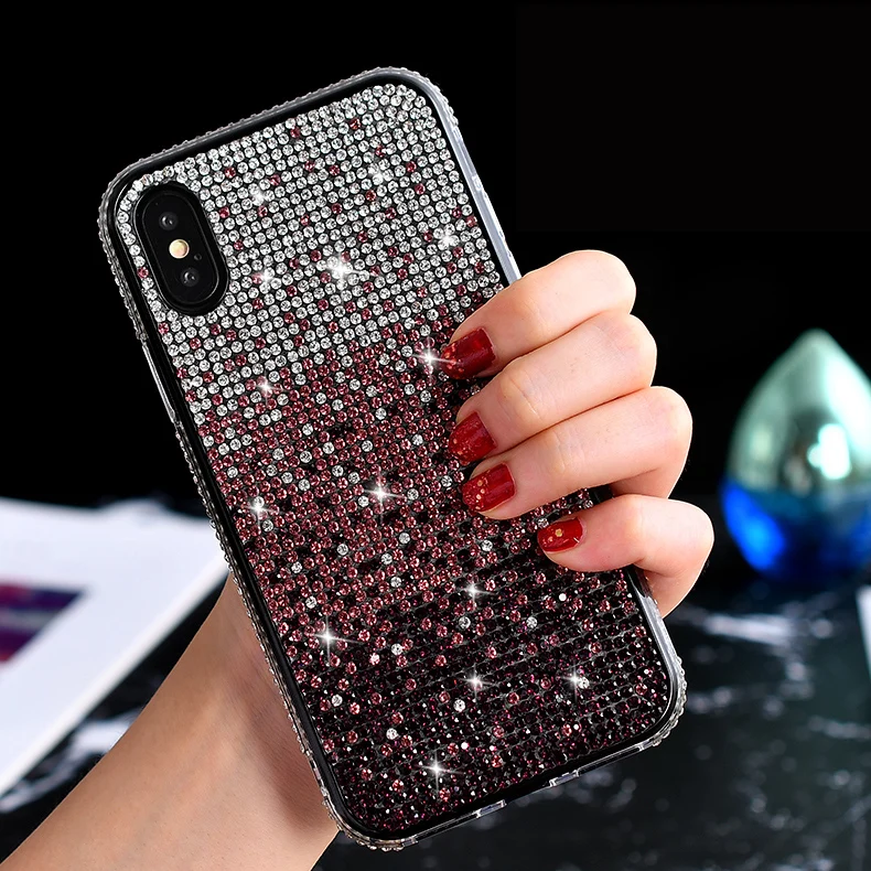 Блестящий градиентный Алмазный женский чехол для iPhone 11 pro max 6s 6 7 8 plus x xs xr TPU Protactive