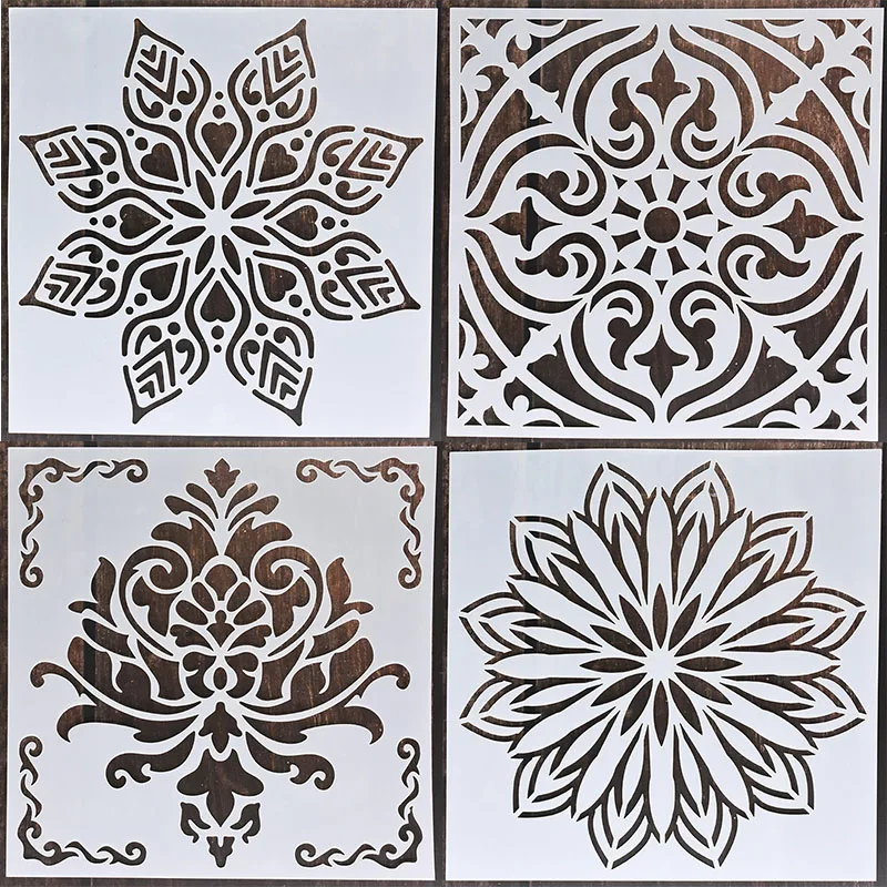 4Pcs 15X15 Mandala Stencils For Wood Tiles Fabric Wall Stencil Painting  Tools DIY Home Decoration Drawing