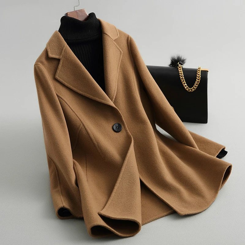 

Casual Women Wool Coat Autumn Winter Coats Camel Color Double-side Wool Female Jacket Outwear abrigo mujer 38059 WYQ1421