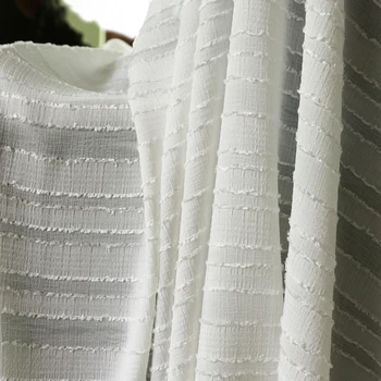 

1y*140cm Cream white Jacquard Stripe Chiffon Fabric Crepe