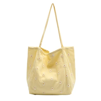 

Teenager French Style Little Daisy Canvas Tote Bag Girl Female Lace Cover Embroidery Top-handle Bag Women Casual Candy Color Bag
