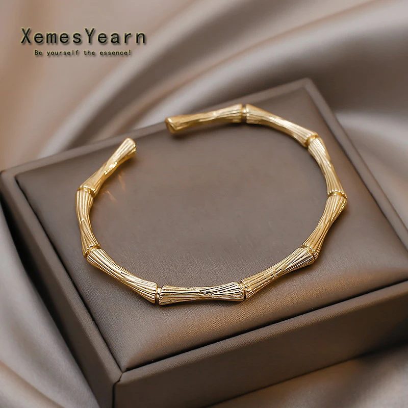 Adjustable Cuff Bracelets European and American Design Bamboo Bone Shape Womans Simple bangle bracelet For Korean Fashion Jewelry Girls