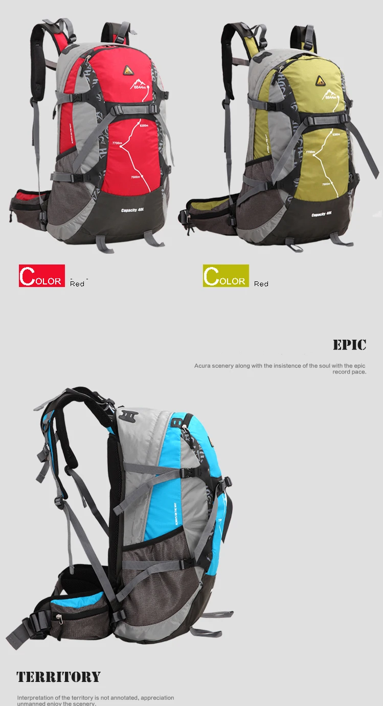 40L Outdoor Sport Bag Rucksack Waterproof Climbing Camping Travel Hiking Mountaineering Trekking Backpack with Rain Cover