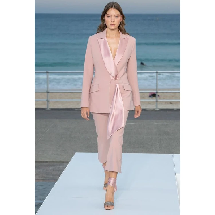 Simple Design Fashion Autumn Winter Women Suits Turn Down Neck Pockets Patchwork Long Sleeve Blazers Office Pants Z2799