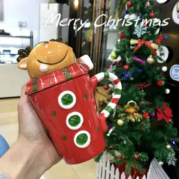

Cartoon Mark Cup Christmas Cup Creative Student Personality Trend Lovely Elk Ceramic Cup