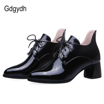 

Gdgydh Spring Black Patent Leather Pumps Women Office Lady Shoes Pointed Toe Block Heels Retro 2020 New Big Size Drop Shipping