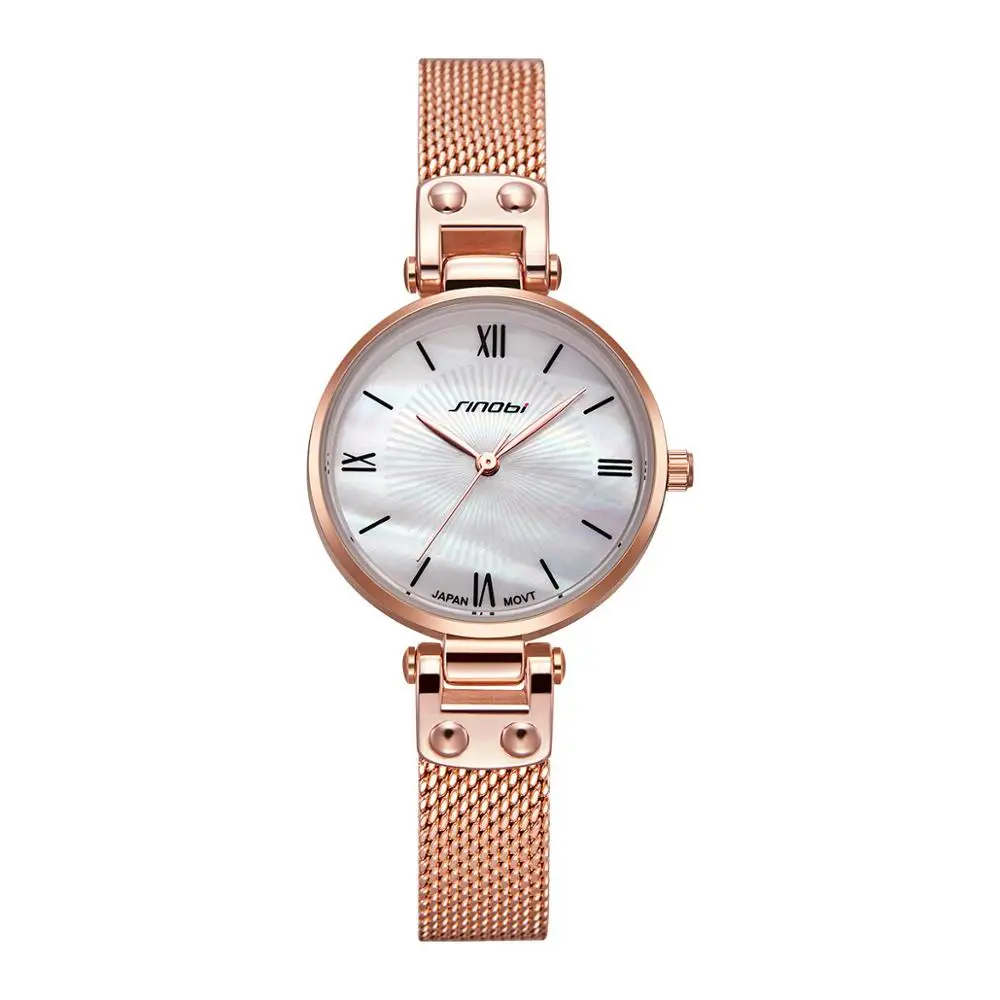 Rose Gold SINOBI часы для женщин люксовый бренд Женская одежда кварцевые наручные часы кожа водонепроницаемые женские часы девушка часы Relogio Feminino - Цвет: Rose Gold