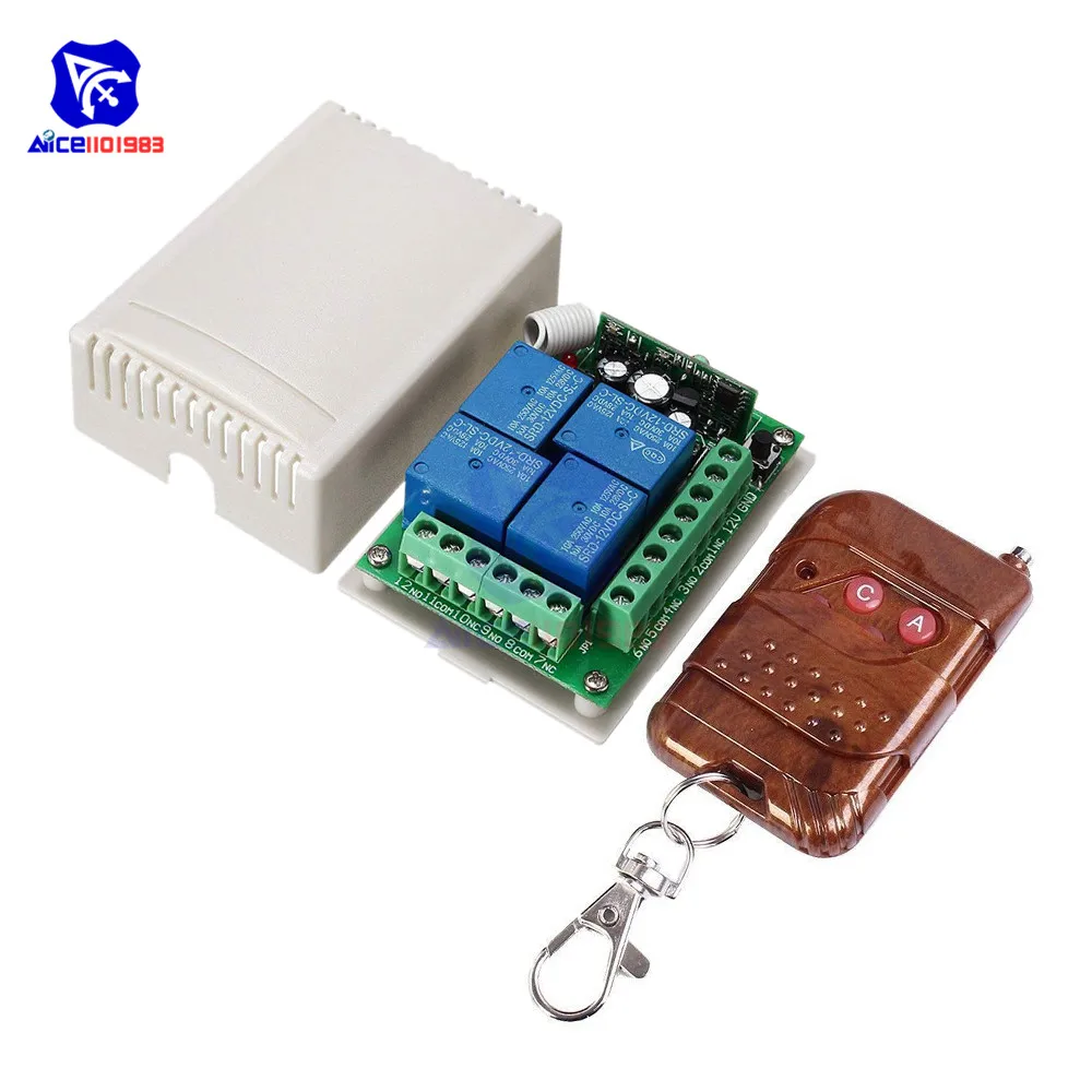 diymore DC 12V 4 Channel Relay 433MHZ Wireless Remote Control Switch Receiver Board with Case Keys Buttons | Электронные