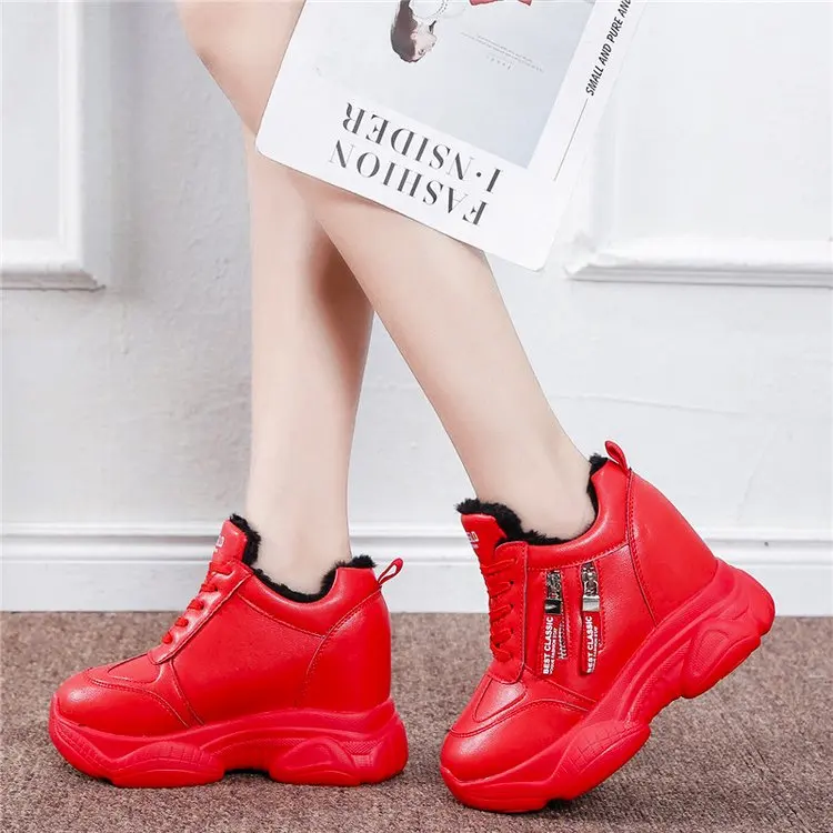 

British Style Thick Bottom Snow Shoes Women 2020 Ankle Boots Woman Platform Waterproof Warm Fur Winter Women Sneakers Red White