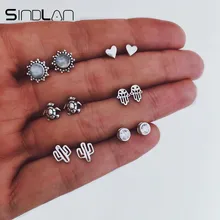 Sindlan 6 пар маленькая черепаха сердце серьги-гвоздики в виде кактусов набор Фатима рука опал серьги-гвоздики кристалл серьги для женщин подарок для девочек