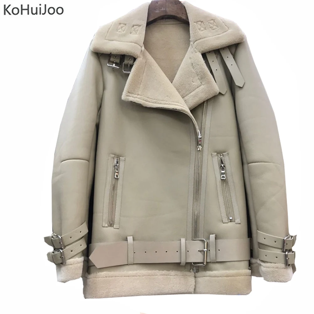 4xl 5xl размера плюс Женская Овчина пальто осень зима корейский Свободный теплый бархат толстый искусственная кожа Мото куртка женская верхняя одежда